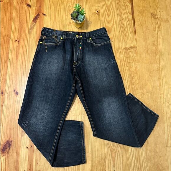 Vintage COOGI Australia Blue Denim Baggy Jeans Rainbow Logo 90s Hip Hop SZ 38X34 - Picture 2 of 14